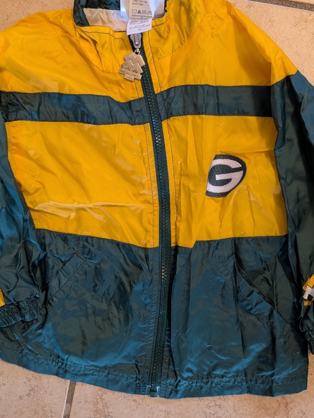 Green & Yellow Kids Windbreaker Jacket with Team Patch